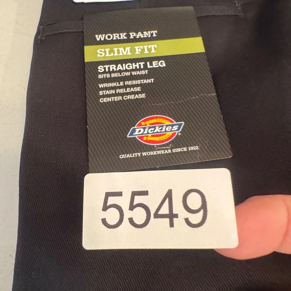 Dickies Work Pant Mens 30x34 Black Slim Fit Straight Leg WP873BK NWT
